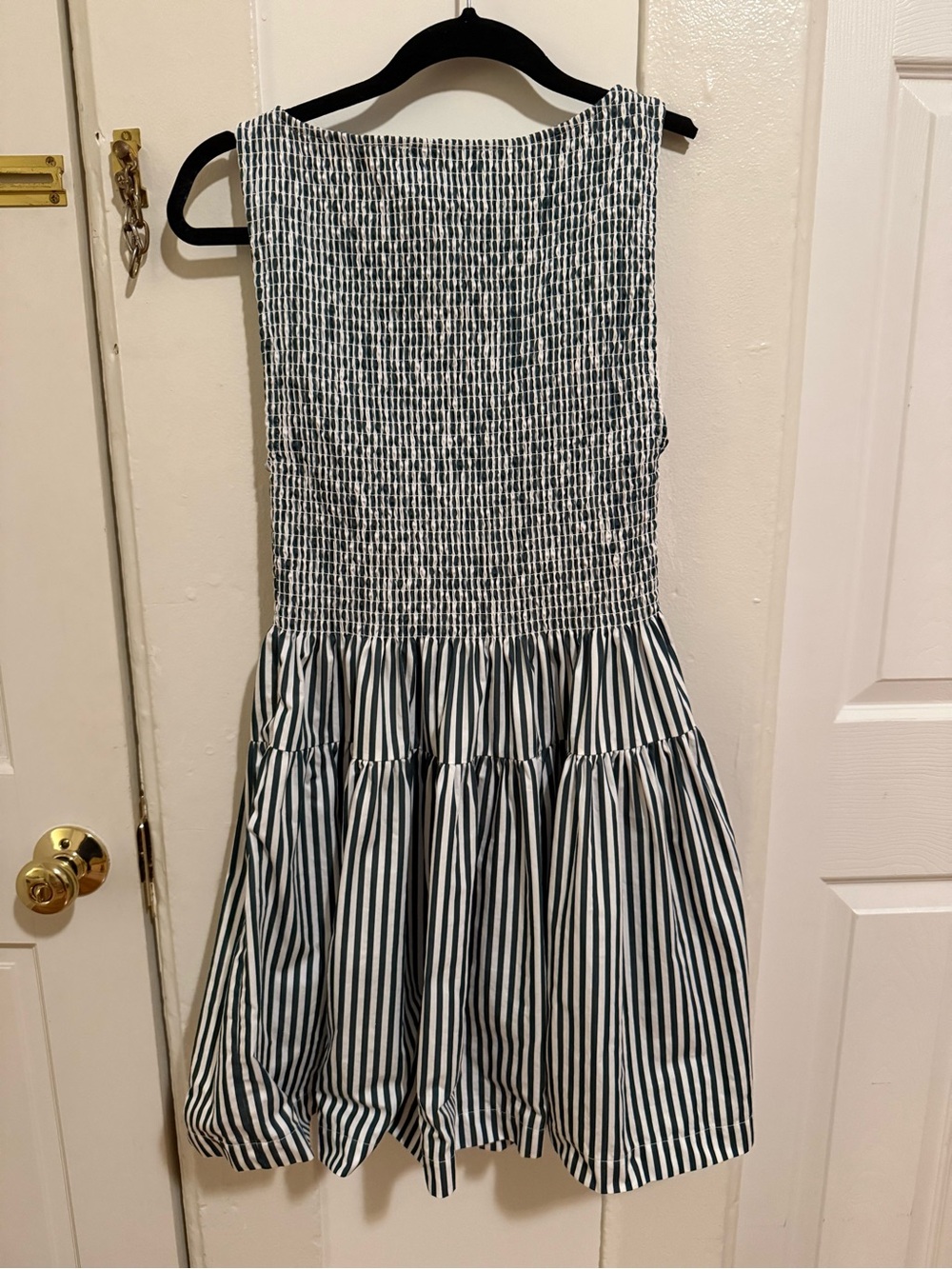 Hill House Green and White Striped Smocked Mini Dress Size S - Picture 6 of 6